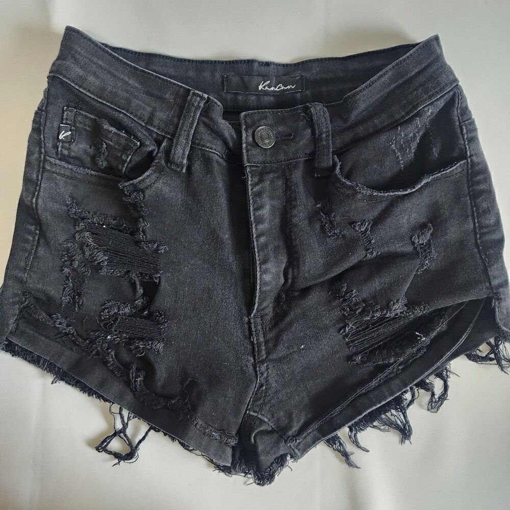 KanCan Black Distressed Denim Shorts Size 3/25  Style KC11143BK Cut#34412